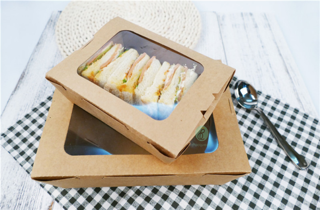 Kotak Makanan Kertas Kraft Pakai Rekaan Baharu dengan Tingkap Tunggal Jelas
