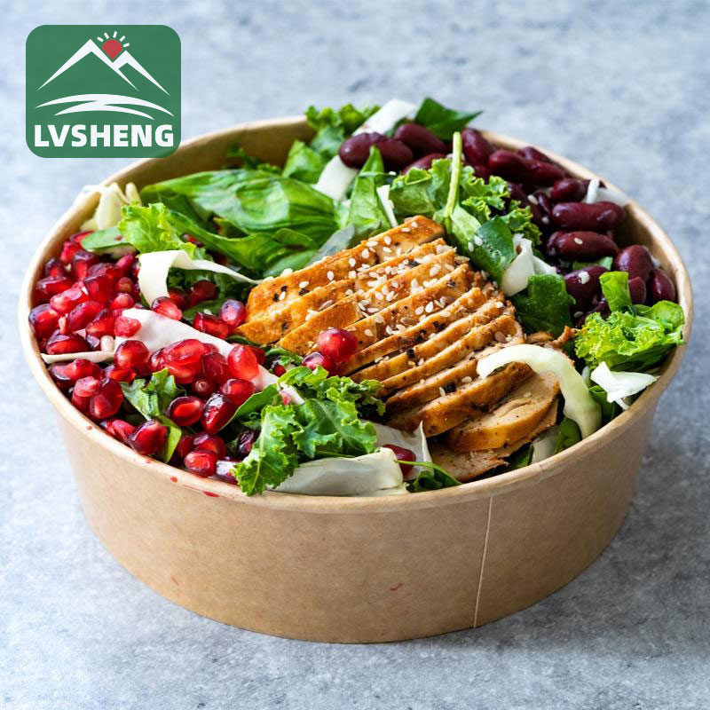 Mangkuk salad plastik yang jelas dengan penutup pakai buang