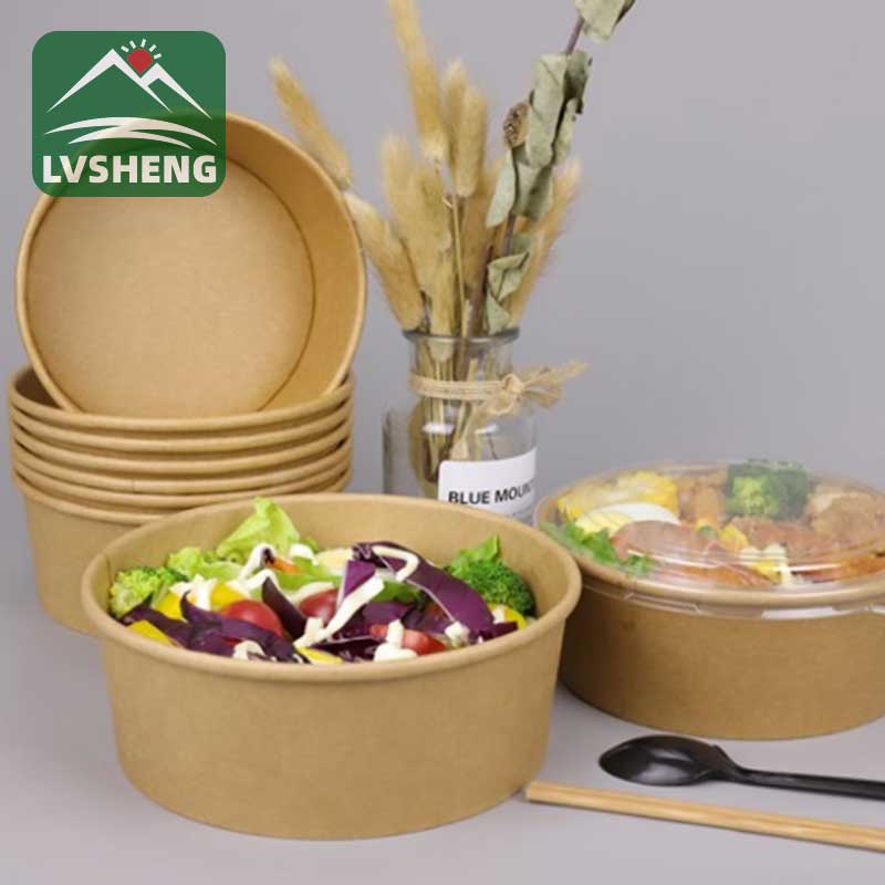 Mangkuk Salad Kraft dengan Penutup Kertas
